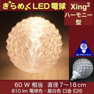 60W 相当 ハーモニー形 3Dデザイン電球 光が伸び拡がり きらめき輝く Xing2 大きい 大型ボール球 きらきら おしゃれに きらめく裸電球