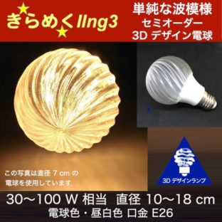 40W 相当 3Dデザイン電球 ストライプ形 光が伸び拡がり きらめき輝く IIng3 大きい 大型ボール球 おしゃれに きらきら きらめく裸電球