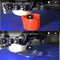 螺旋3D印刷によるハート形カップと皿の造形ビデオ