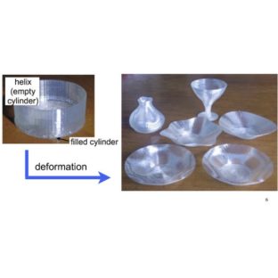 フィラメントを巻いてつくった円筒を変形してつくる「螺旋3D印刷」