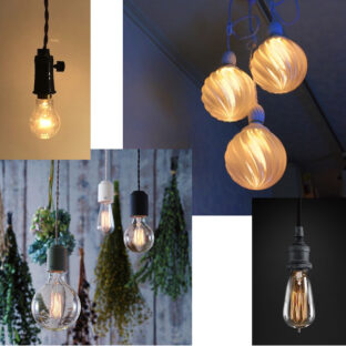 シンプルでおしゃれなペンダントライトと裸電球とのくみあわせ ― ソケットランプ