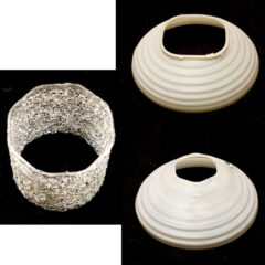 多角形にちかい断面の 3Dデザインランプ部品の「接合部分」